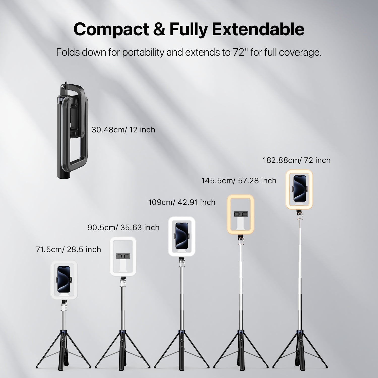Extendable Selfie Stick Tripod with 9" Dimmable LED Light & Bluetooth Remote 