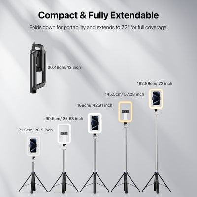Extendable Selfie Stick Tripod with 9" Dimmable LED Light & Bluetooth Remote 