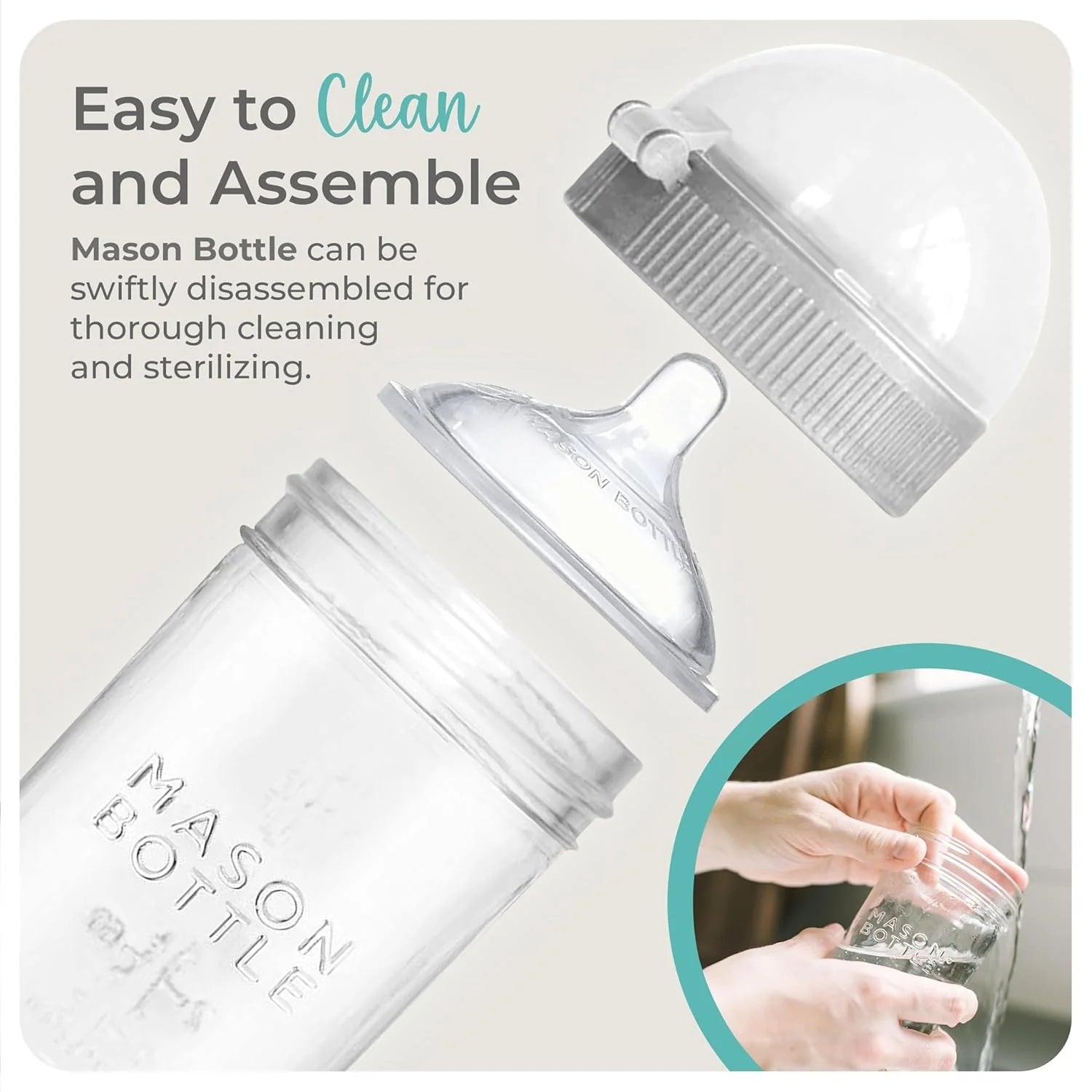 Mason Bottle Baby Glass Bottles Set 3X Cap+Ring, 1X Silicone Sleeve - BPA Free