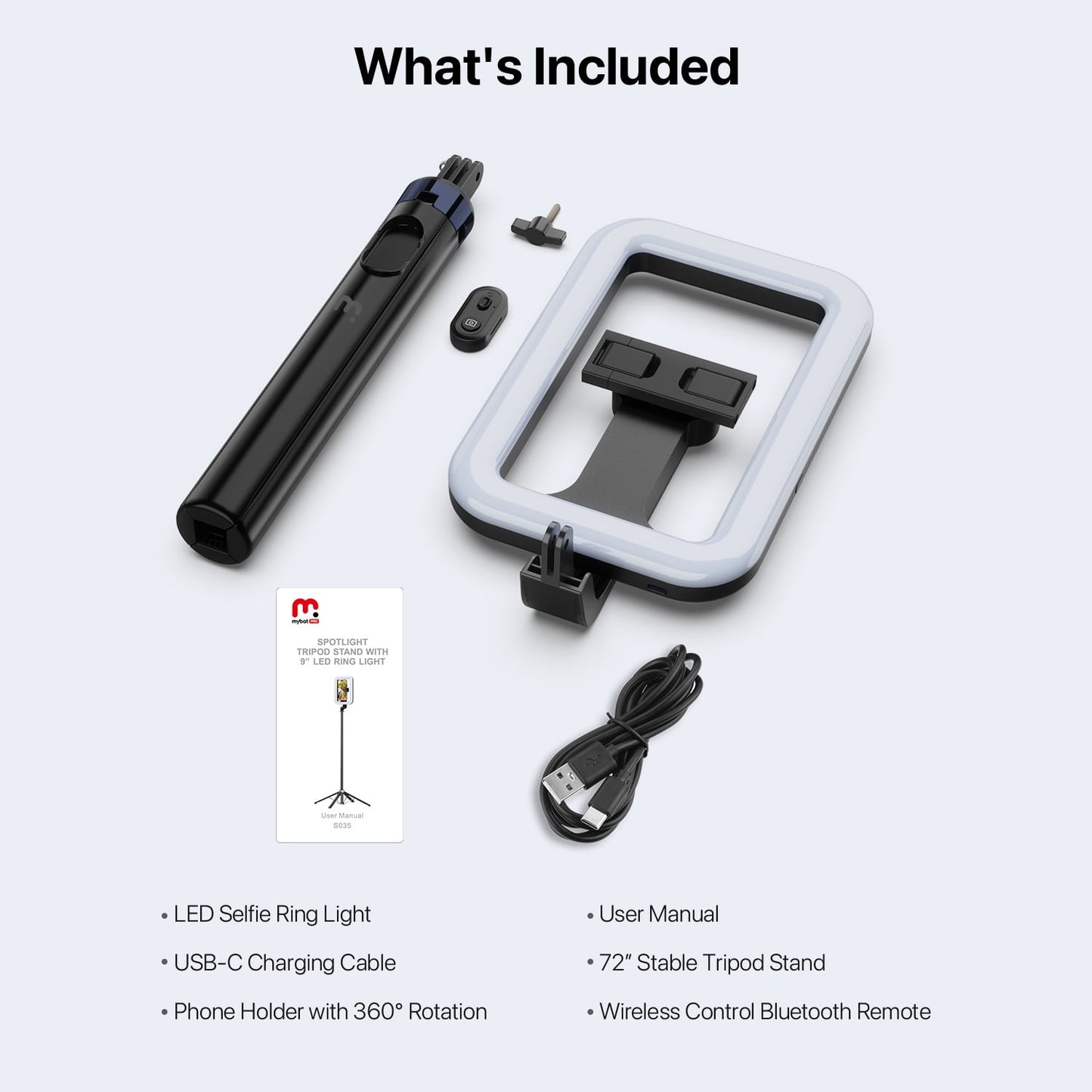 Extendable Selfie Stick Tripod with 9" Dimmable LED Light & Bluetooth Remote 