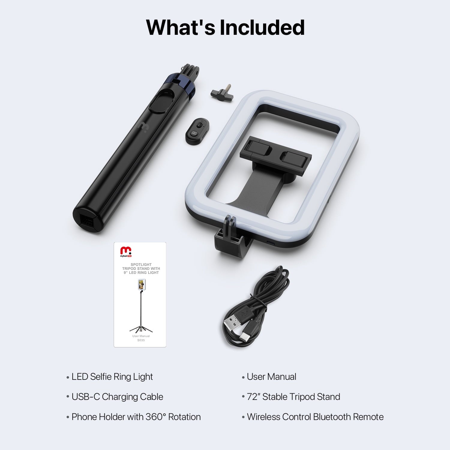Extendable Selfie Stick Tripod with 9" Dimmable LED Light & Bluetooth Remote 