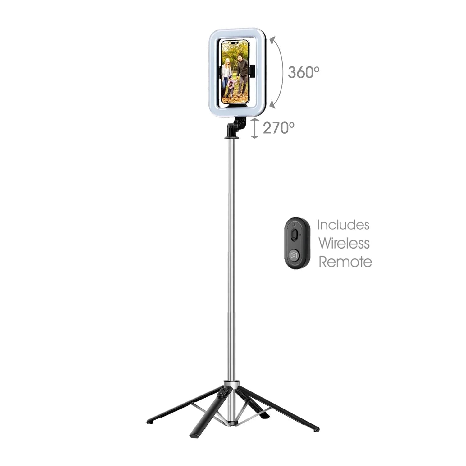 Extendable Selfie Stick Tripod with 9" Dimmable LED Light & Bluetooth Remote 
