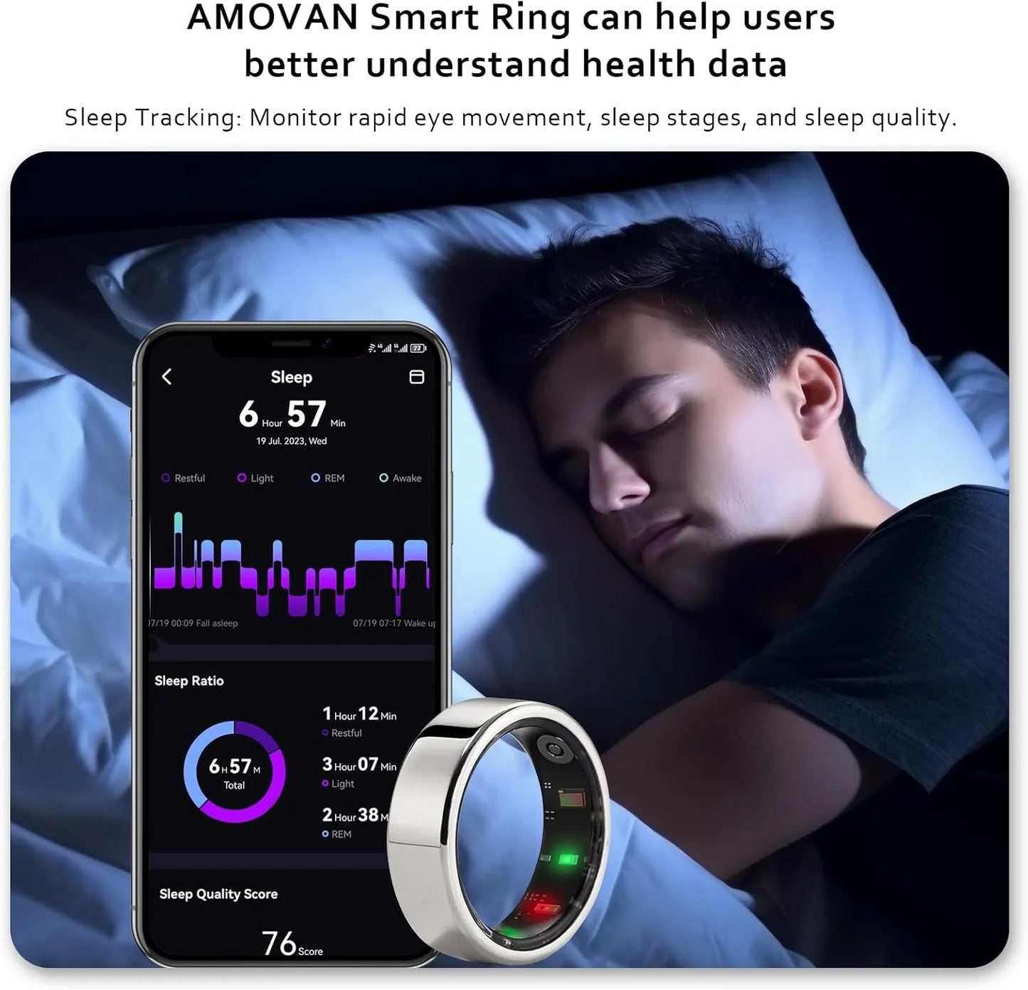 Smart Ring Health Tracker, Fitness Sleep Heart Rate Blood Oxygen Tracker Smart Ring