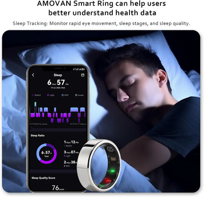 Smart Ring Health Tracker, Fitness Sleep Heart Rate Blood Oxygen Tracker Smart Ring