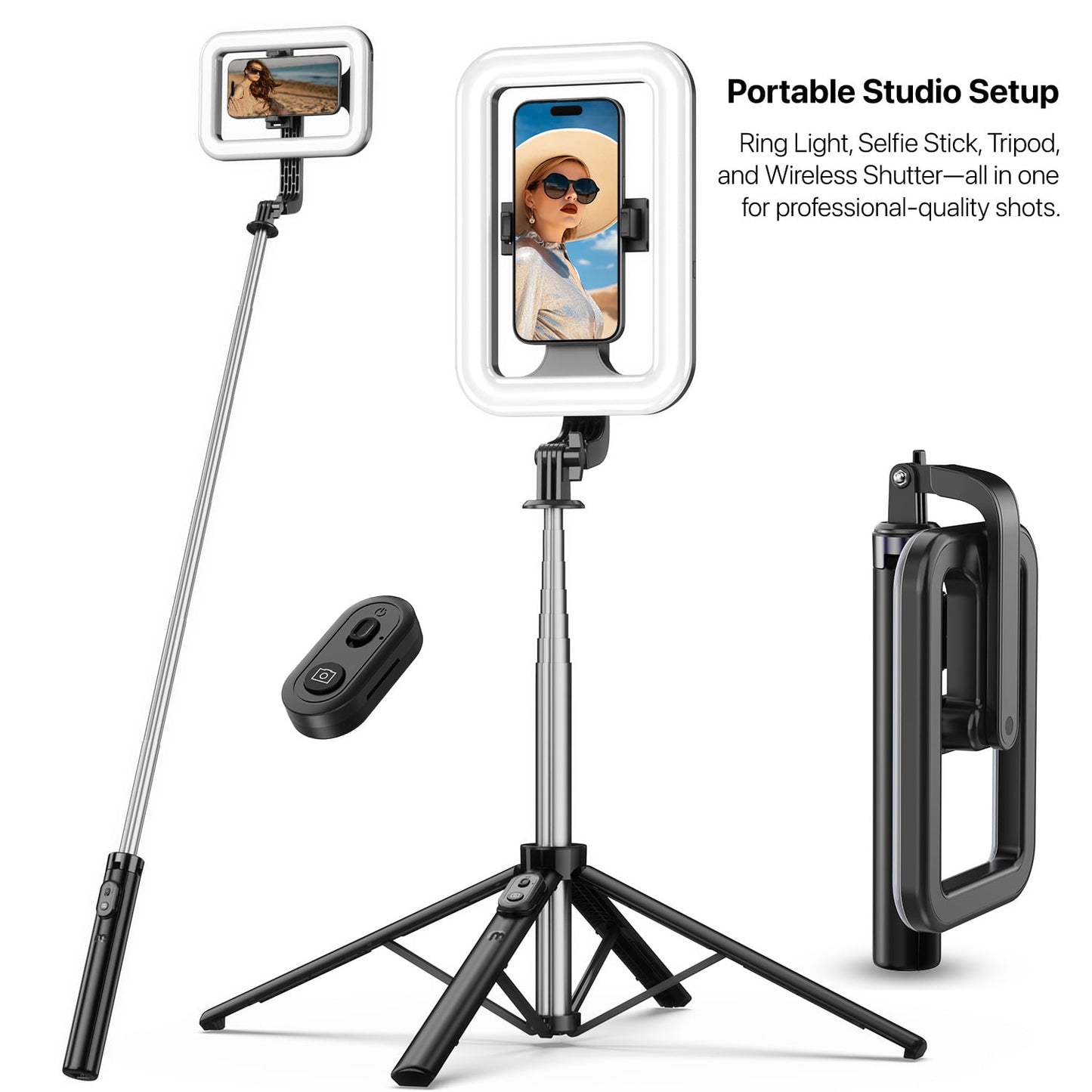 Extendable Selfie Stick Tripod with 9" Dimmable LED Light & Bluetooth Remote 