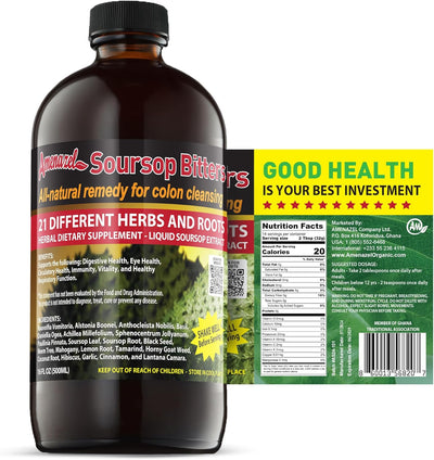 Amenazel Organic Soursop Bitters, 16 Fl Oz-All Natural Remedy For Colon Cleansing-21 Different Herbs and Roots 
