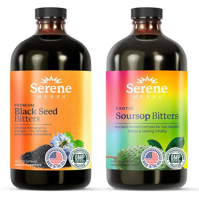 Two Pack Bundle Serene Soursop & Black Seed Bitters Bundle – 32 Oz (16 Oz Each), 64 Servings