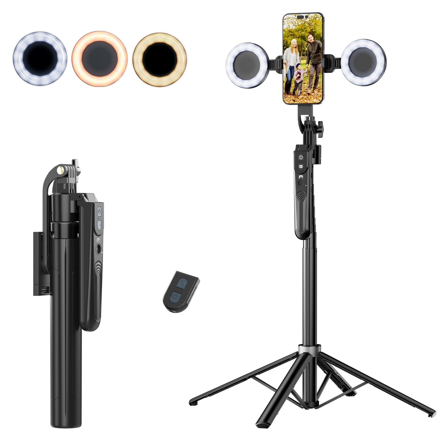 Extendable Selfie Stick Tripod with 9" Dimmable LED Light & Bluetooth Remote 