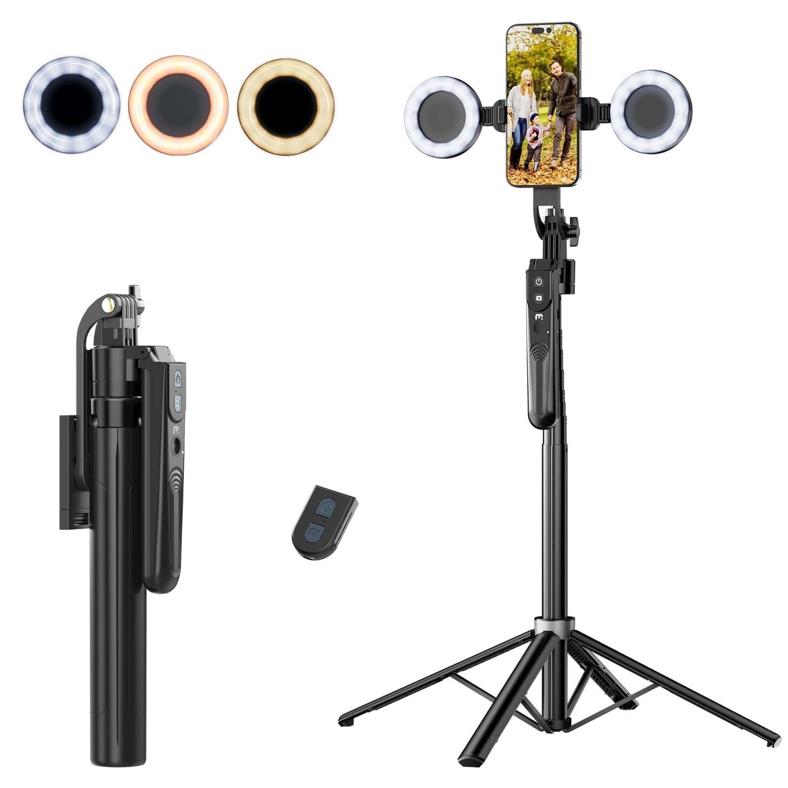 Extendable Selfie Stick Tripod with 9" Dimmable LED Light & Bluetooth Remote 