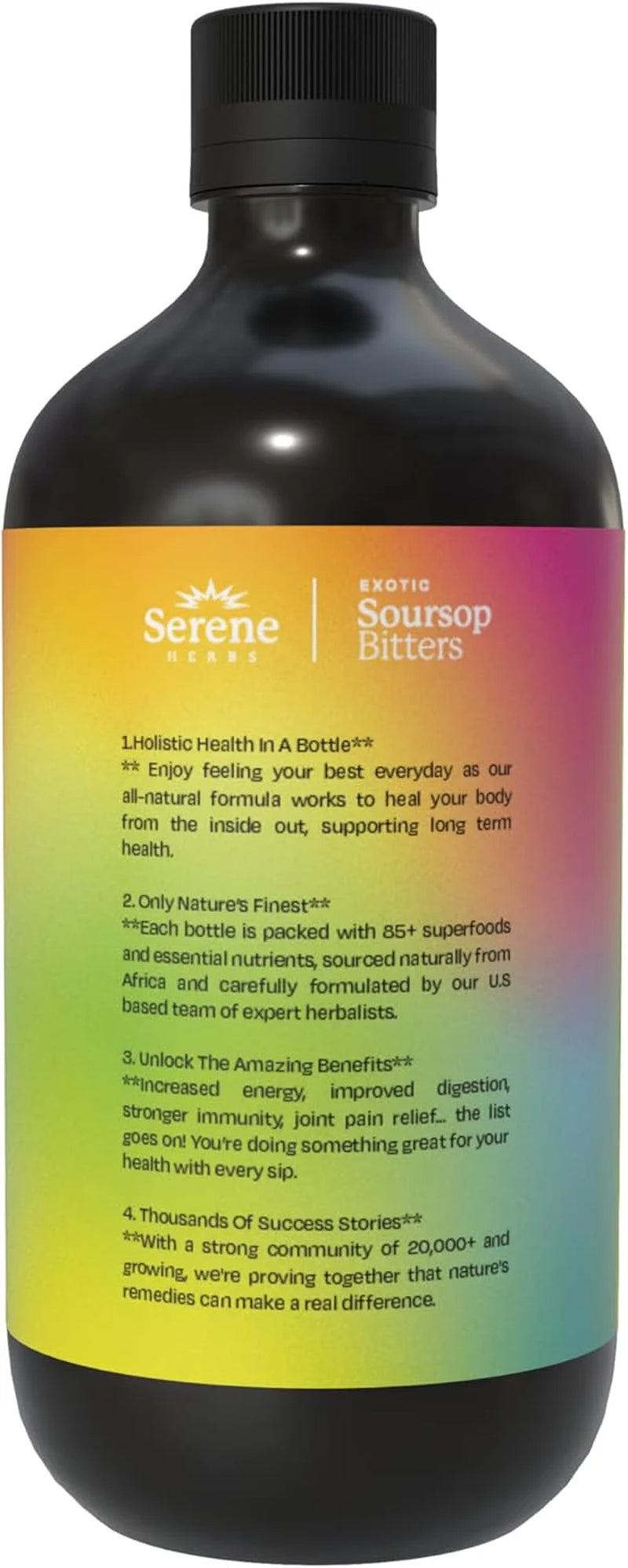 Serene Herbs Soursop Bitters Liquid with Soursop Leaves - Organic Herbal Blend with Black Seed, Moringa, Ashwaganda, Senna, Goat Weed & Ginger 16 Fl Oz |