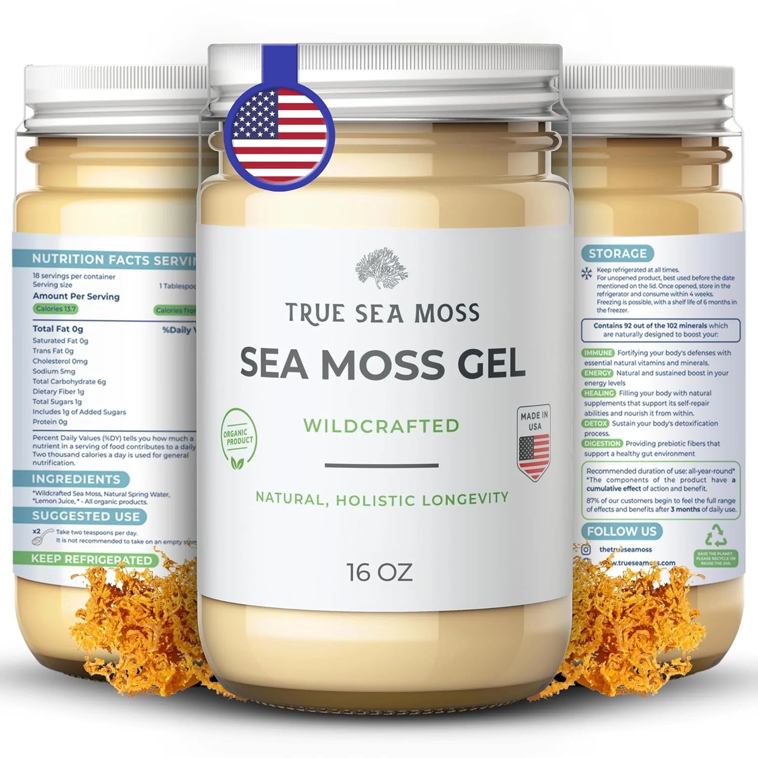 Trueseamoss Wildcrafted Irish Sea Moss Gel - Made with Dried Seaweed & Fresh Sea Vegetables