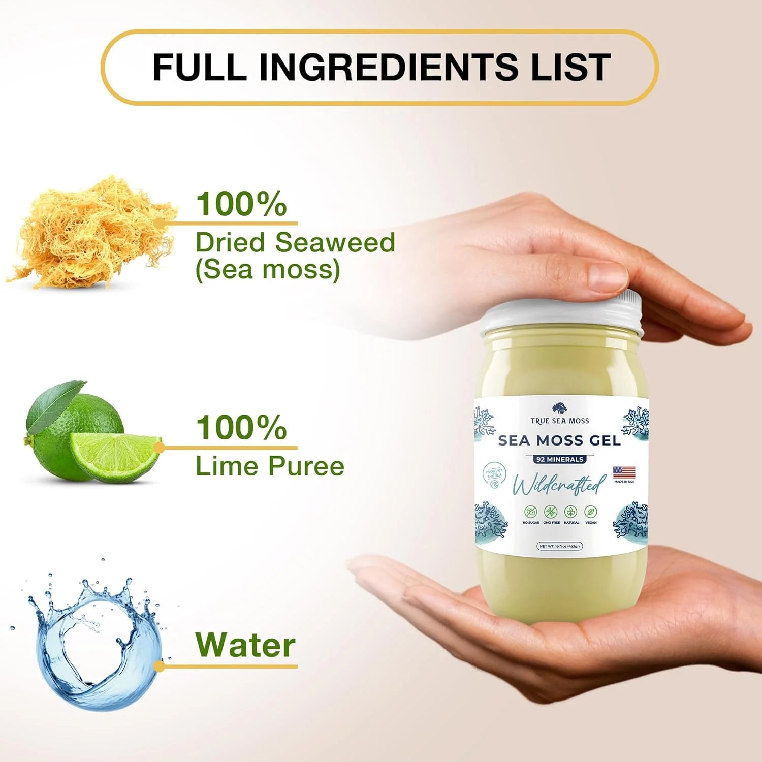 Trueseamoss Wildcrafted Irish Sea Moss Gel - Made with Dried Seaweed & Fresh Sea Vegetables